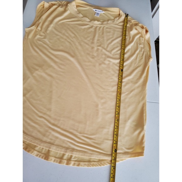 Athleta Getaway Tee TShirt Pale Yellow Ruched Cap Sleeve Women Size S - Picture 8 of 9